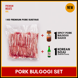 Pork Bulgogi Set: Pork Sukiyaki, Spicy Pork Bulgogi Sauce, Soju