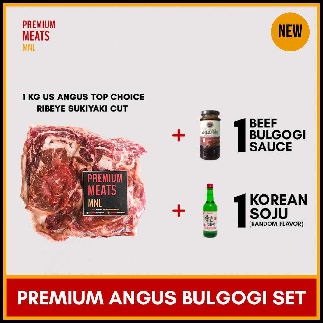 Premium Angus Bulgogi Set: US Angus Top Choice Ribeye Sukiyaki + Beef Bulgogi Sauce + Soju