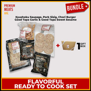 Flavorful Ready to Cook Set: Kyushoku Sausage, Pork Sisig, Chori Burger, Good Tapa Garlic & Good Tapa Sweet